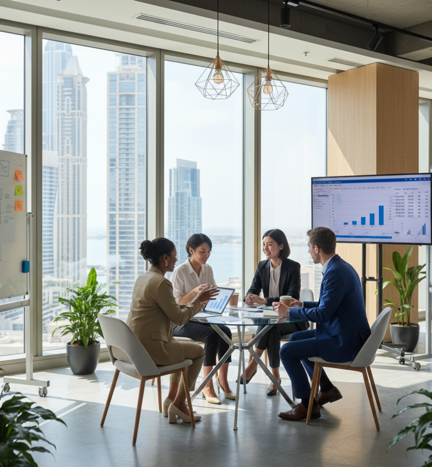 Discussions in person among participants in an overseas dynamic hub like Dubai, Singapore or Hong Kong